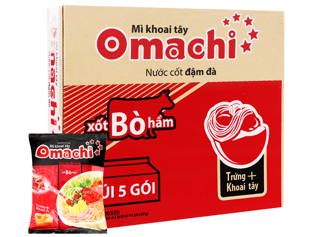 Mì khoai tây Omachi xốt bò hầm thùng 30 gói x 80g